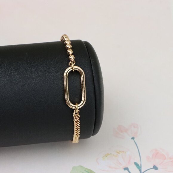 "Rose Gold Chain Bracelet with Oval Link Center, Elegant Finish, XPBL0996 - Picture 7 of 12